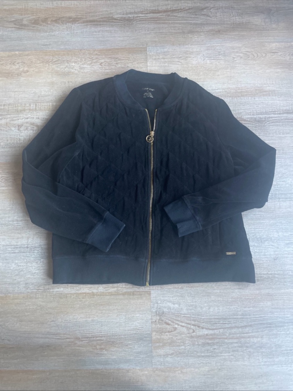 Women’s XL Calvin Klein Quilted Zip Up Jacket Black With Gold Accents